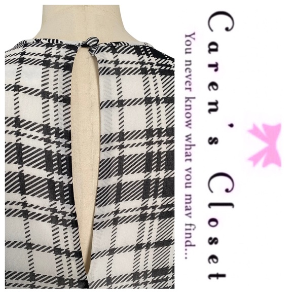 Calvin Klein Black & White Plaid Chiffon Trapeze Sleeveless Dress - Picture 10 of 11